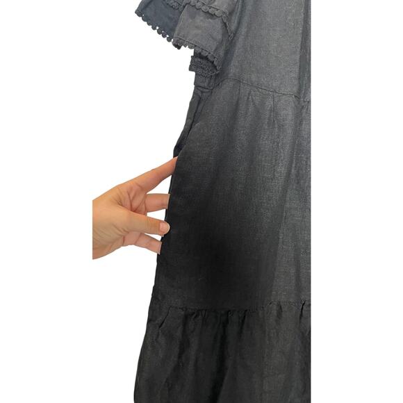 Chico’s 100% Linen Black Ruffle Sleeve Tiered Dress NWOT US 6 - Picture 5 of 6